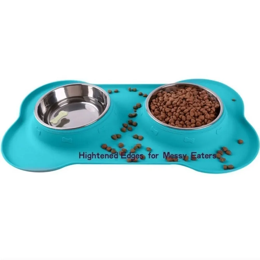 New Active Pets Dog Bowl Set Stainless Steel NoSpill Mess small silicone cat NWT